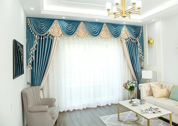 Mila Classic Velvet Valance with White Lace Trim - Light Blue & White Bed Skirt for Queen Size Beds - Elegant Bedroom Decor for Master & Guest Rooms