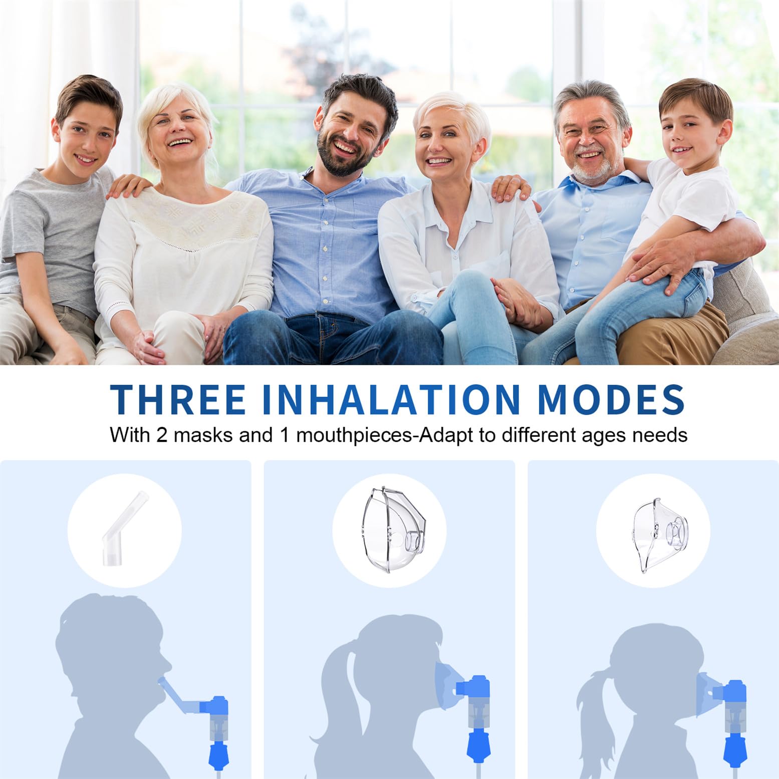 Portable Nebulizer Machine for Adults & Kids - Quiet Breathing Treatment with Mouthpiece & 2 Masks - Complete Nebulizer System with Tubing Kit - Ideal for Home Use, Travel & Asthma Relief
