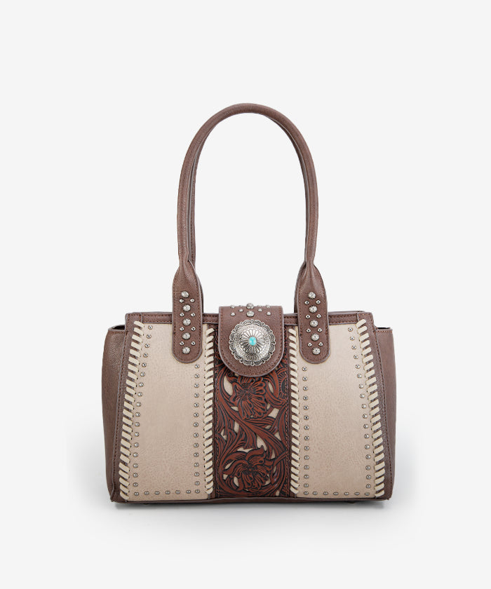 Montana West Tooled Leather Concealed Carry Tote Bag for Women - Western Style Handbag with Concho Details - Perfect for Everyday Use, Travel & Concealed Carry