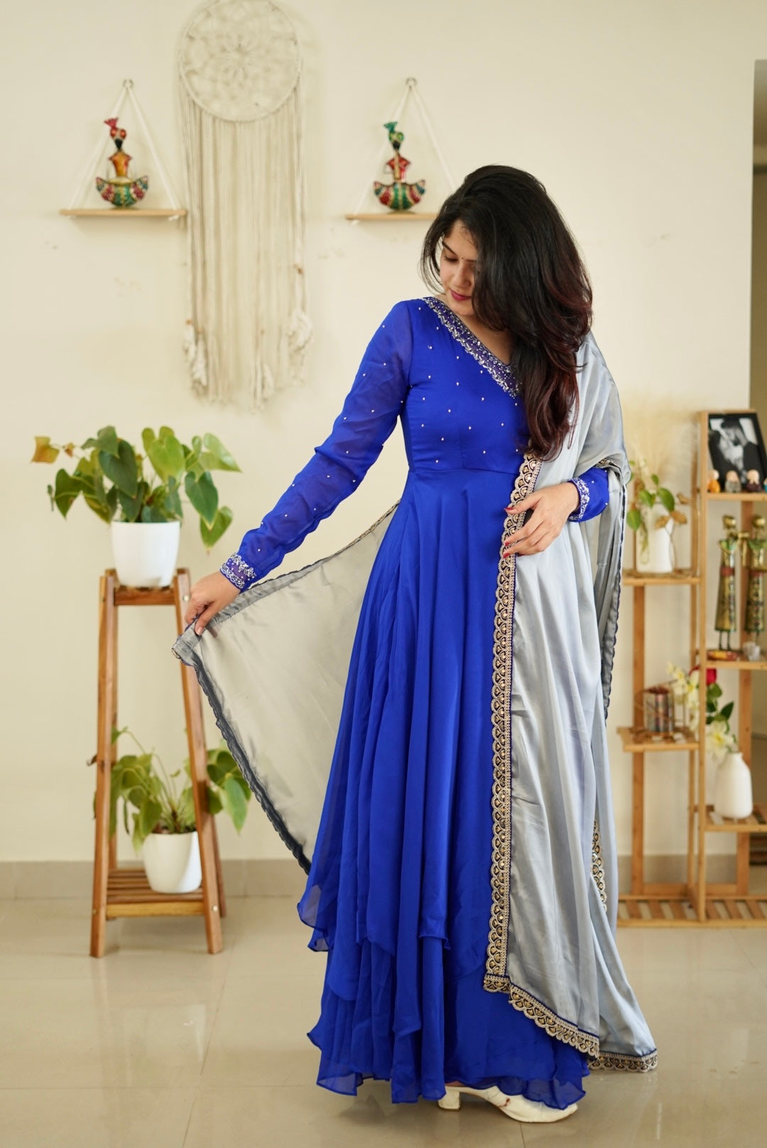 Premium Double Layer Anarkali Dress by Sakshi - Elegant Indian Ethnic Wear for Women | Perfect for Weddings, Parties & Festive Occasions