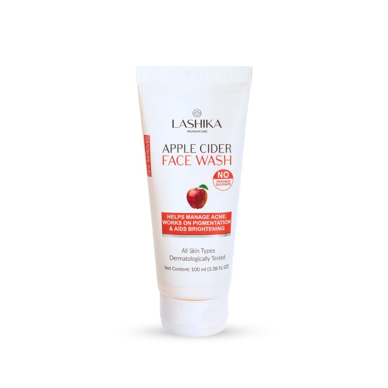 LASHIKA Apple Cider Vinegar Face Wash for Oily & Dry Skin - Deep Cleansing, Brightening, Acne Treatment - Removes Dead Skin Cells - Paraben & Sulfate Free - 100ml - Perfect for Daily Skincare Routine & Acne-Prone Skin