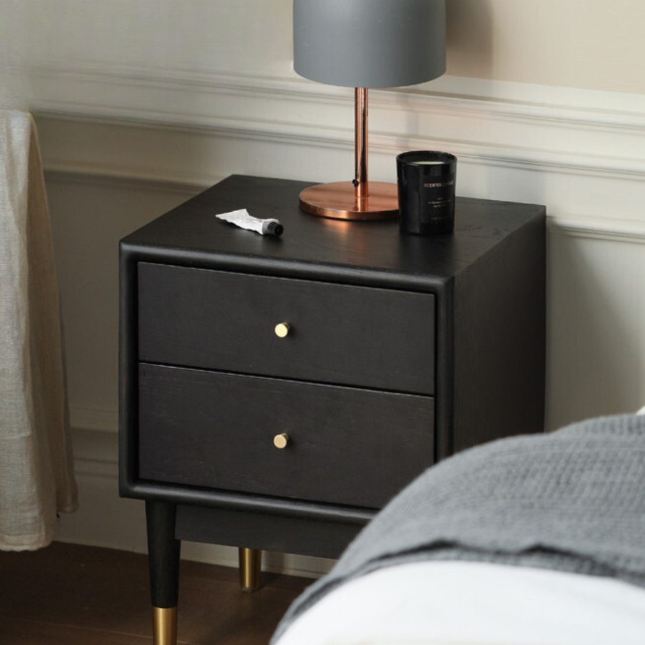 Solid Oak Wood Nightstand in Smoked Finish - Perfect for Bedroom, Living Room, or Office Furniture