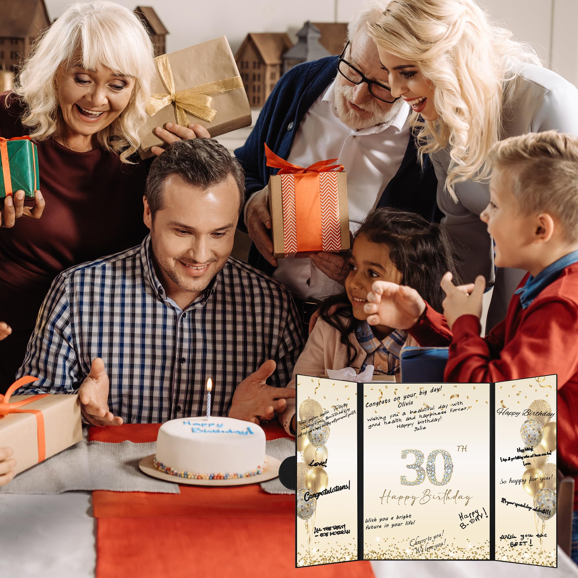 DARUNAXY Black Gold 30th Birthday Party Decorations - Alternative Guest Book for Men & Women | Cheers to 30 Years Old Gifts, Birthday Signing Board | Perfect for Milestone Celebrations, Themed Parties & Memorable Keepsakes