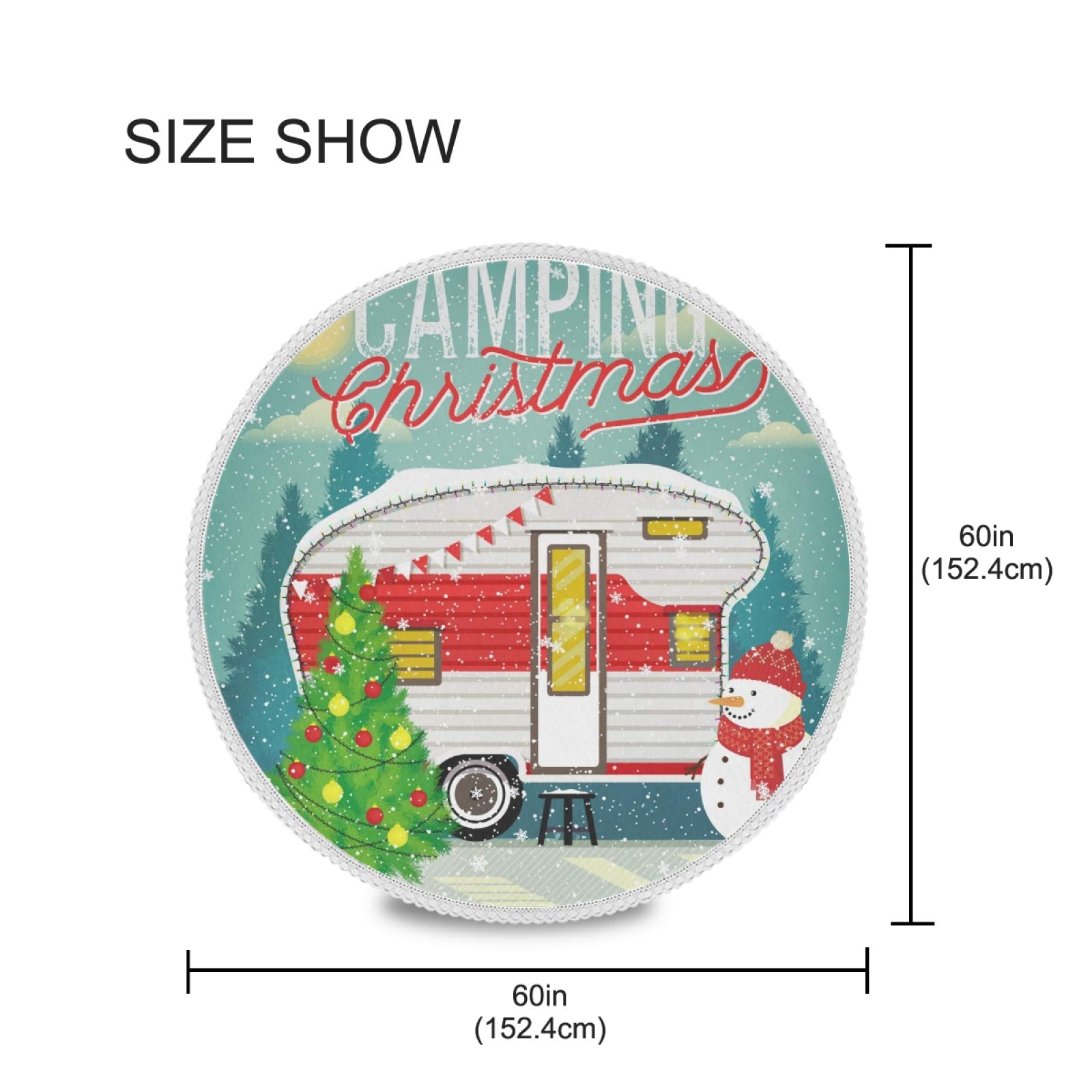 JRDD 60 Inch Round Christmas Tablecloth - Washable, Heat Resistant & Lightweight Travel Trailer Table Cover for Buffet, Holiday Dinner, Home Parties & Kitchen Decor | Perfect for Christmas Celebrations, Family Gatherings & Outdoor Picnics