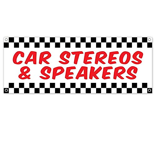 Premium 13 oz Heavy-Duty Vinyl Car Stereos & Speakers Banner - Single-Sided with Metal Grommets | Durable Non-Fabric Material | Perfect for Auto Shops, Car Audio Installations & Vehicle Accessories Stores