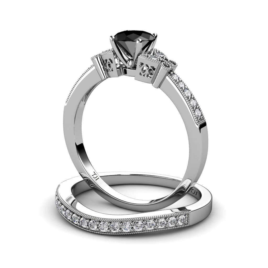 1.45 Carat Black & White Diamond Butterfly Engagement Ring & Wedding Band Set in 14K White Gold - Perfect for Proposals, Anniversaries & Romantic Gifts