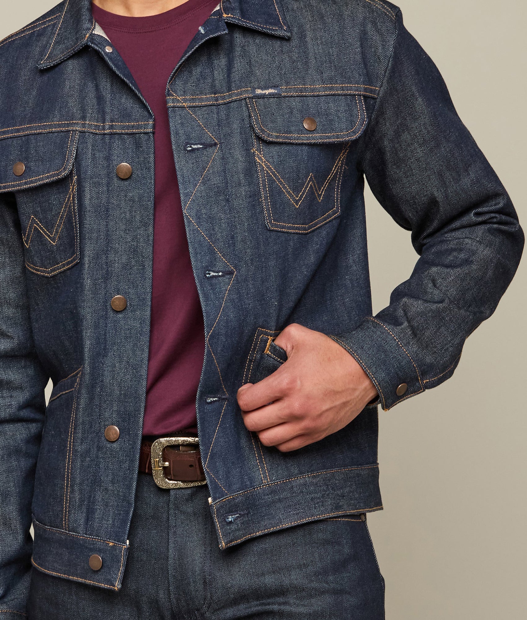 Wrangler x Lucchese Men's Dark Wash Denim Jacket - Classic Western Style for Casual Wear & Outdoor Adventures