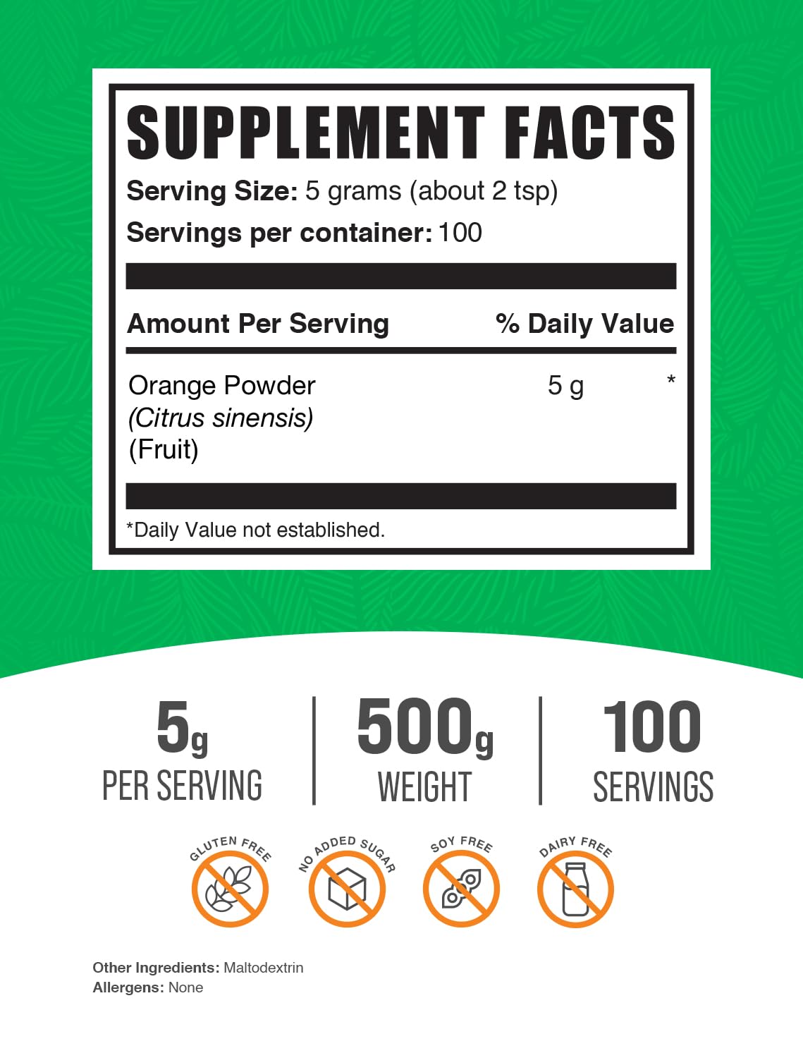 BulkSupplements Pure Orange Powder - 100% Natural Orange Fruit Powder Supplement, Rich in Vitamin C & Antioxidants, Gluten Free, Non-GMO, 500g (1.1 lb) - Perfect for Smoothies, Baking & Healthy Drink Mixes