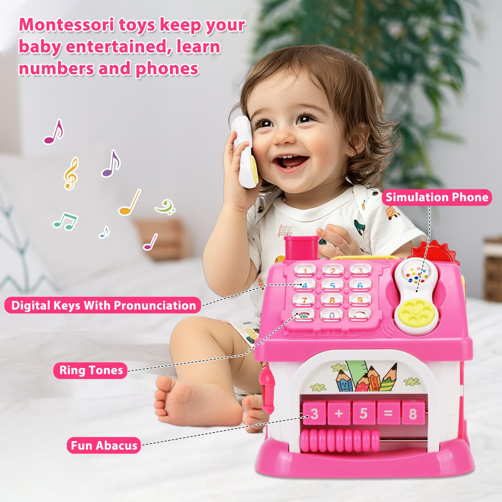 Aitbay 8-in-1 Multi-Functional Montessori House Toy for 1-3 Year Old Girls - Educational Musical Baby Toy Gift for 6-18 Months - Perfect for 1st Birthday & Christmas Presents - Interactive Learning & Playtime Fun for Toddlers