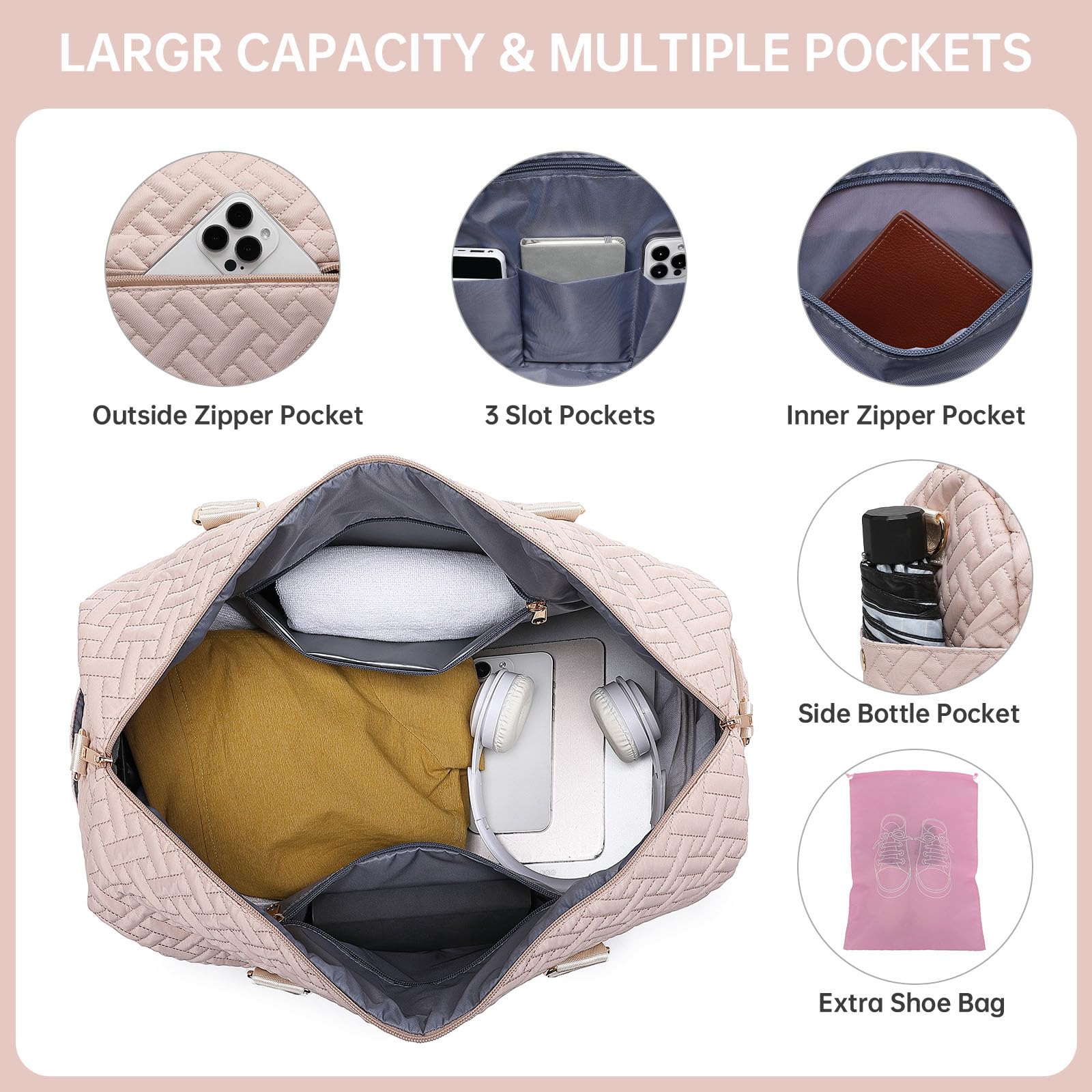 Best 50L Duffle Bag for Travel & Gym - Waterproof Weekender Bag with Shoe Compartment & Wet Pocket, Carry On Overnight Bag for Women, Includes Toiletry Bag - Perfect for Hospital, Labor Delivery & Weekend Getaways