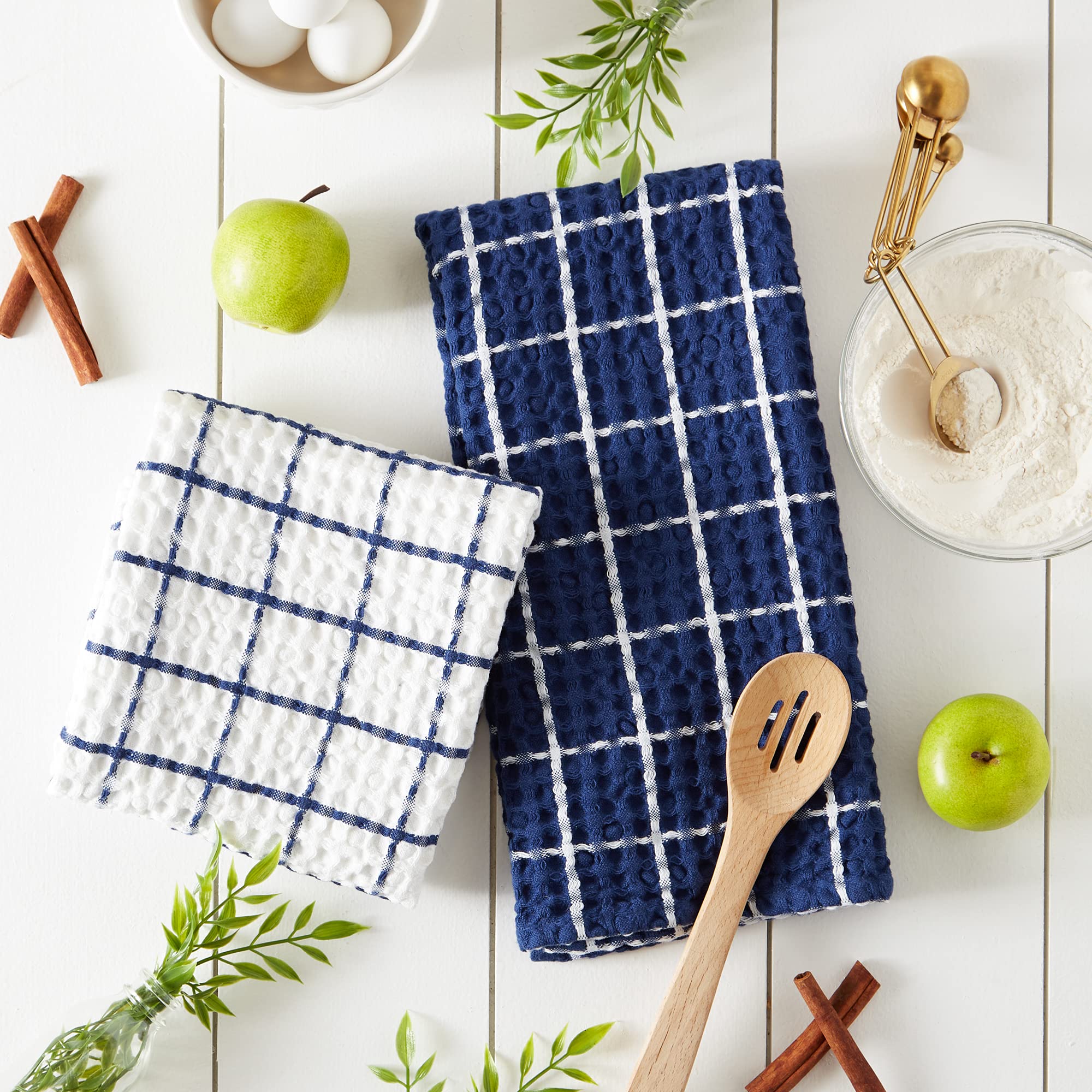 DII Washed Waffle Collection Ultra Absorbent Dish Towel Set - 2 Pack Oversized 20x30 Inch Preshrunk Kitchen Towels in Nautical Blue - Perfect for Drying Dishes, Cleaning Countertops & Coastal Kitchen Decor