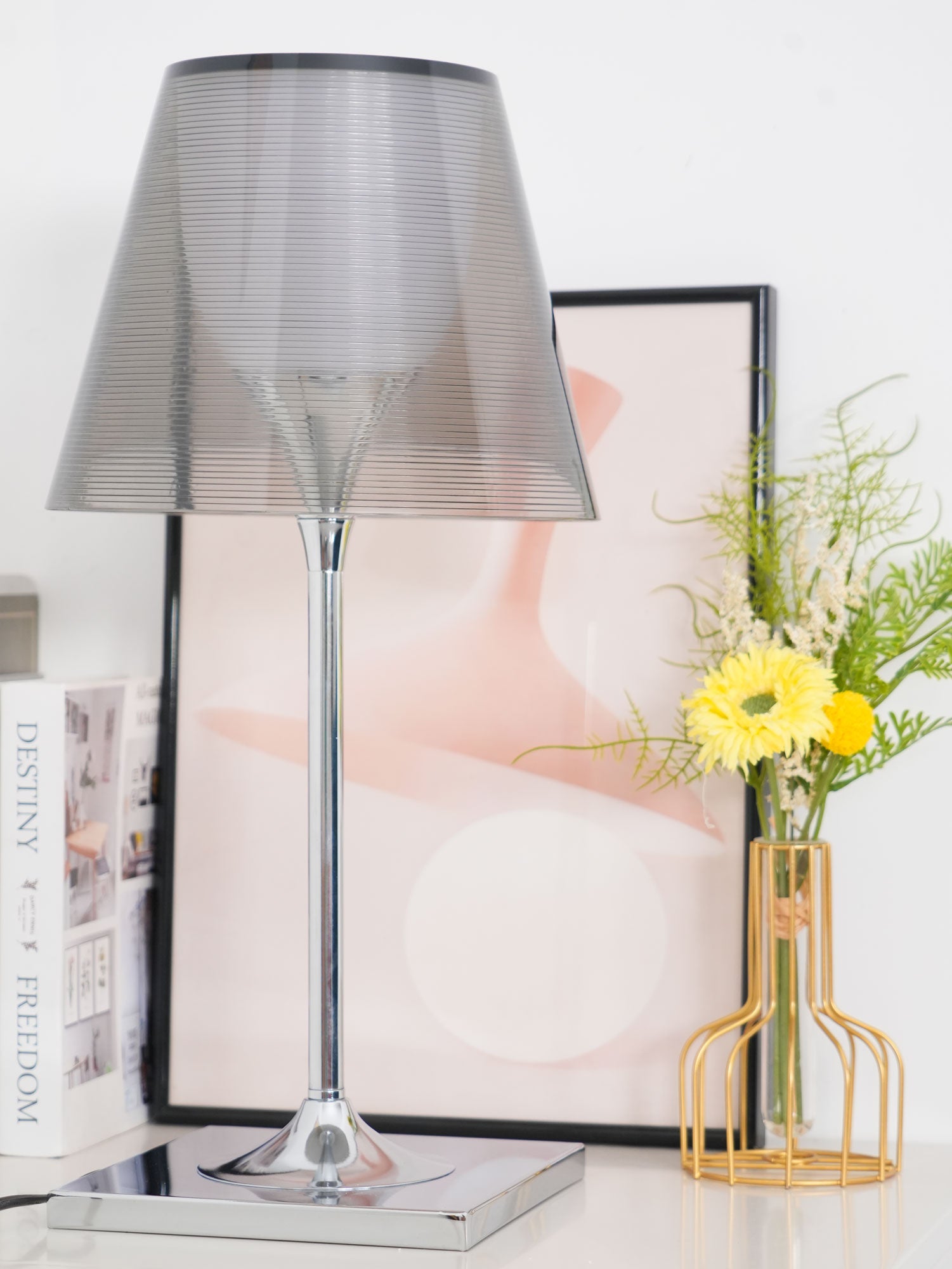 Chrome Prism Table Lamp - Modern LED Nightstand Light for Bedroom, Living Room, Office - Dimmable & Energy Efficient Decorative Lighting