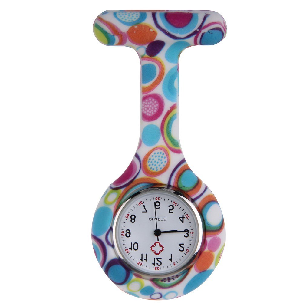 Boolavard Fashionable Colored Patterned Silicone Rubber Fob Watches for Nurses - Colorful Bubbles Design | Perfect for Medical Professionals, Students & Healthcare Workers