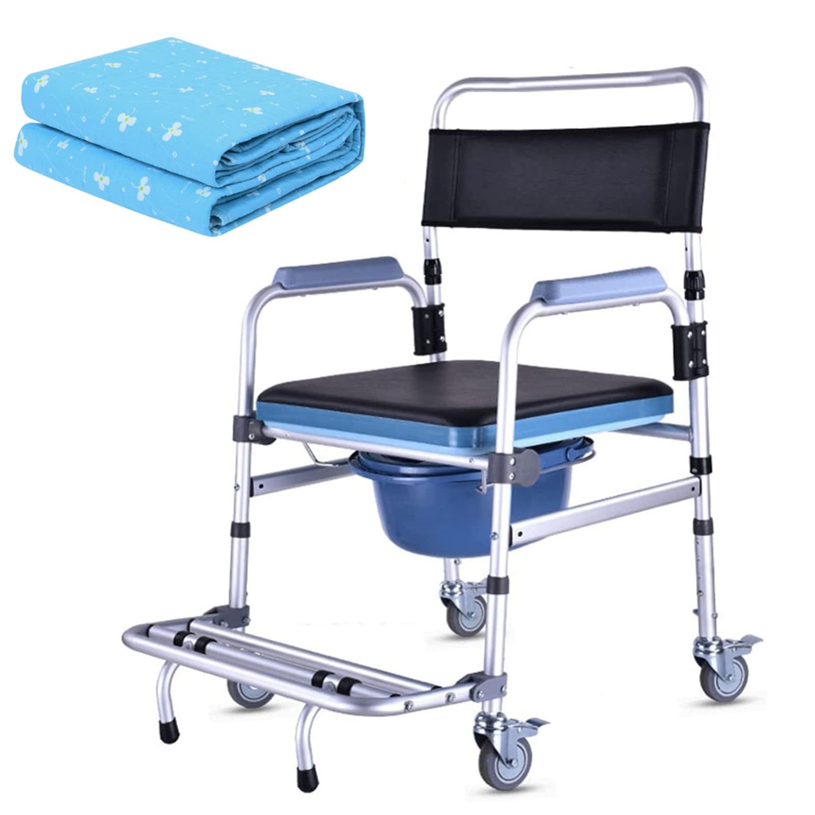 LXBH Commode Wheelchair - Folding Shower Chair with Removable Pot & Pedal, Mobile Toilet & Bedside Commode, Waterproof & Comfortable for Elderly & Disabled (Includes Incontinence Pad) - Ideal for Home Care, Hospital Use & Bathroom Safety