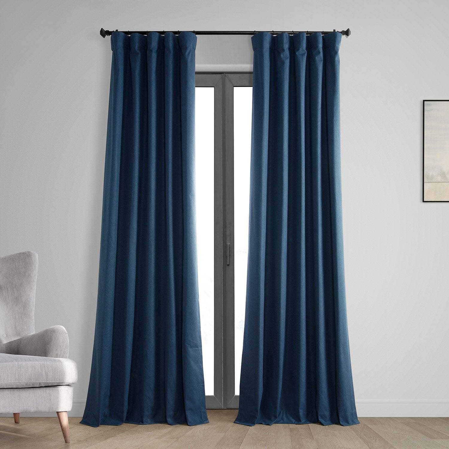 Premium Indigo Thermal Cross Linen Blackout Curtains - Energy Efficient Room Darkening Window Treatments for Bedroom, Living Room & Nursery - Noise Reducing & Insulated Home Decor