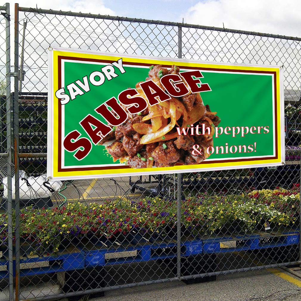 Vinyl Banner - 60x144 Inches, Weatherproof Outdoor Sign with 10 Grommets for Restaurants, Cafes & Food Businesses - Perfect for Sausage & Onion Promotions, Yard Sales, and Industrial Use
