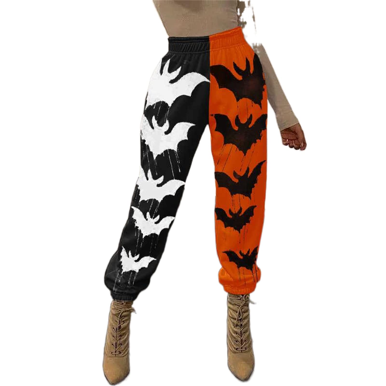 Women's Halloween Sweatpants - Bone/Grimace/Bat Print High Waist Harem Pants with Pockets | Y2K Streetwear for Costume Parties & Casual Wear