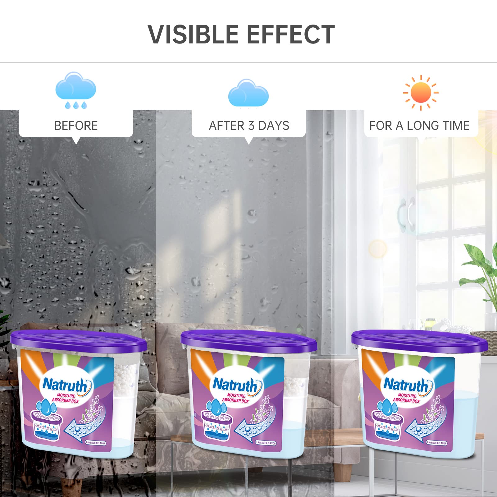NATRUTH Moisture Absorbers with Lavender Scent - 6 Pack (12.5OZ Each) | Portable Closet Dehumidifier & Odor Eliminator | Humidity Absorber Bucket for Fresh Air | Ideal for Closets, Bathrooms, Kitchen, Basement & RV | Keep Spaces Dry & Fragrant