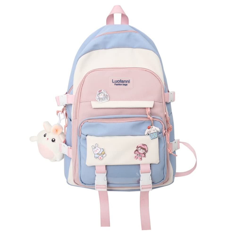 Cute Kawaii Backpack for Girls - Aesthetic School Bag with Pins & Pendants, Shoulder Bag for Kids, Ita Sackpack (Multicolor) + Free Plush Toy - Perfect for School, Travel & Anime Conventions