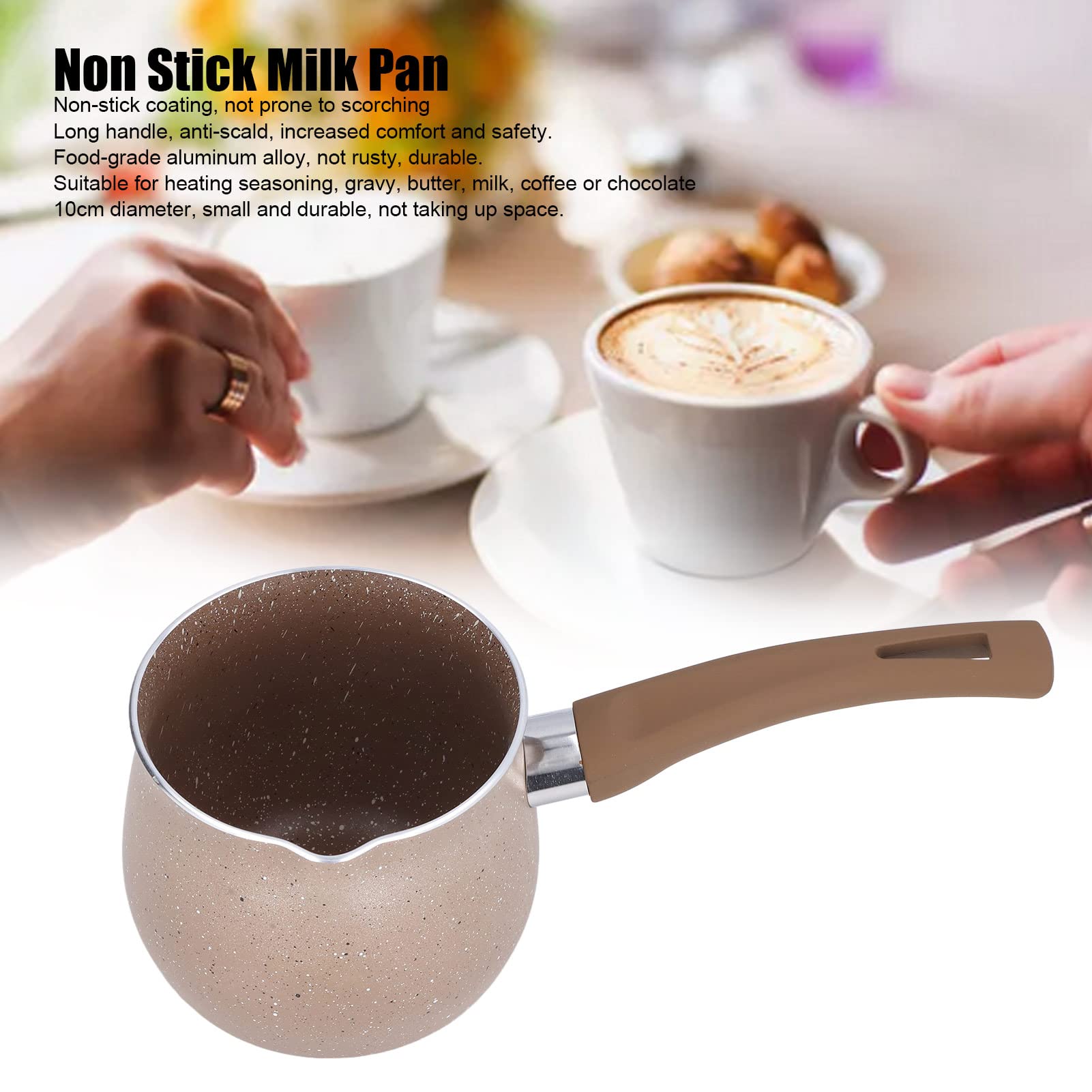 Single Handle Coffee Warmer Boiling Pot - Mini Milk Pan with Aluminum Alloy Non-Stick Coating, Anti-Scalding Design for Coffee, Tea & Cooking (Brown) - Perfect for Home, Office & Camping Use