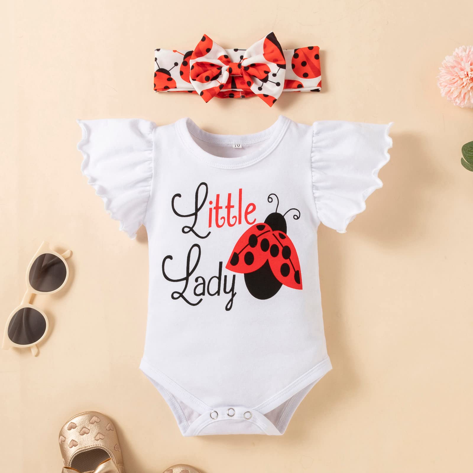 **Baby Girls Summer Outfit Set - 3PCS Short Sleeve Romper, Cartoon Shorts & Headband | Cute Playtime & Photo Shoot Outfits**