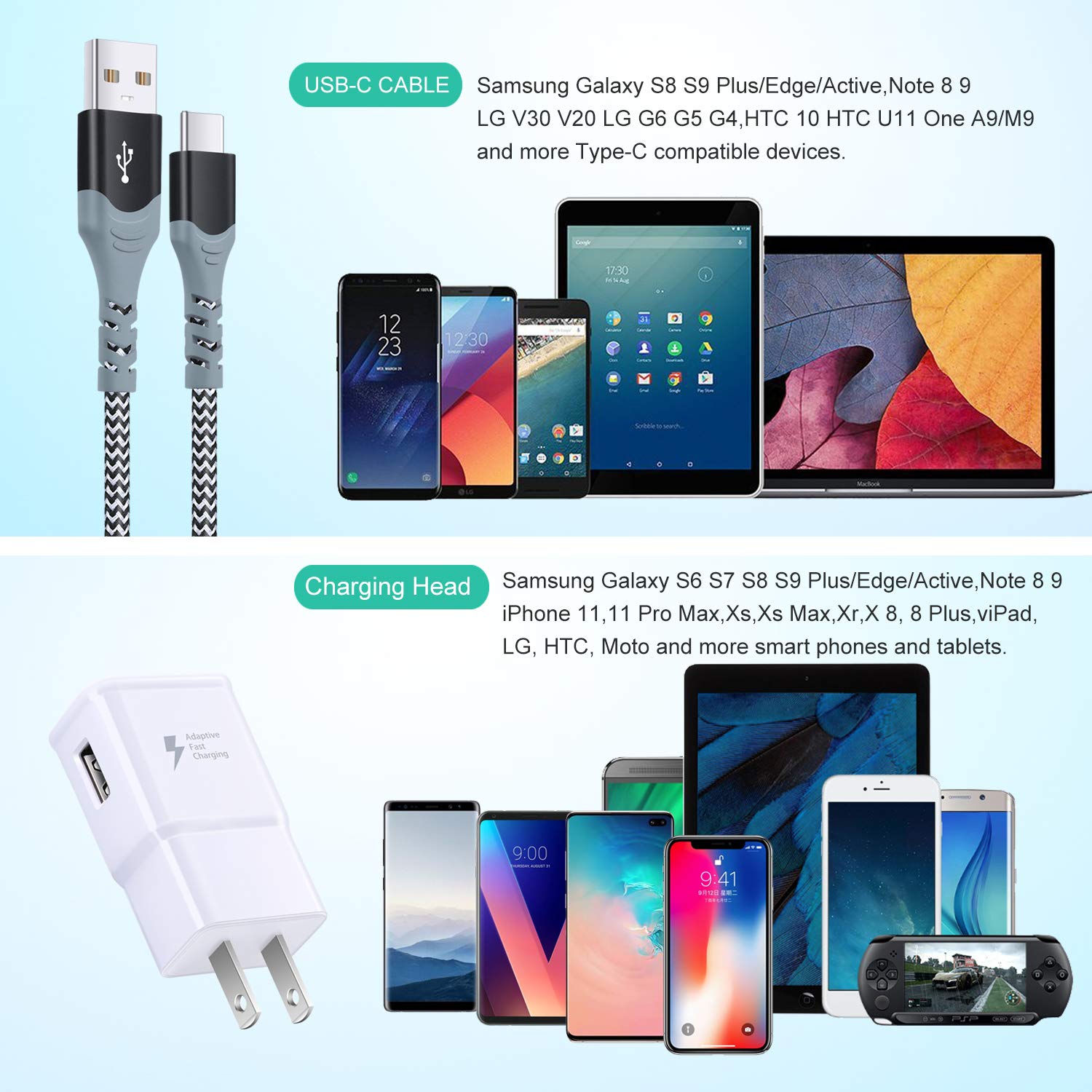 Fast Charging Wall Charger Kit with 10ft USB Type C Cable - Compatible with Samsung Galaxy S25 S24 S23 Ultra A15 A03s S21 S20 S10 S9 & Android Phones (2-Pack, White) | Perfect for Home, Office & Travel Charging