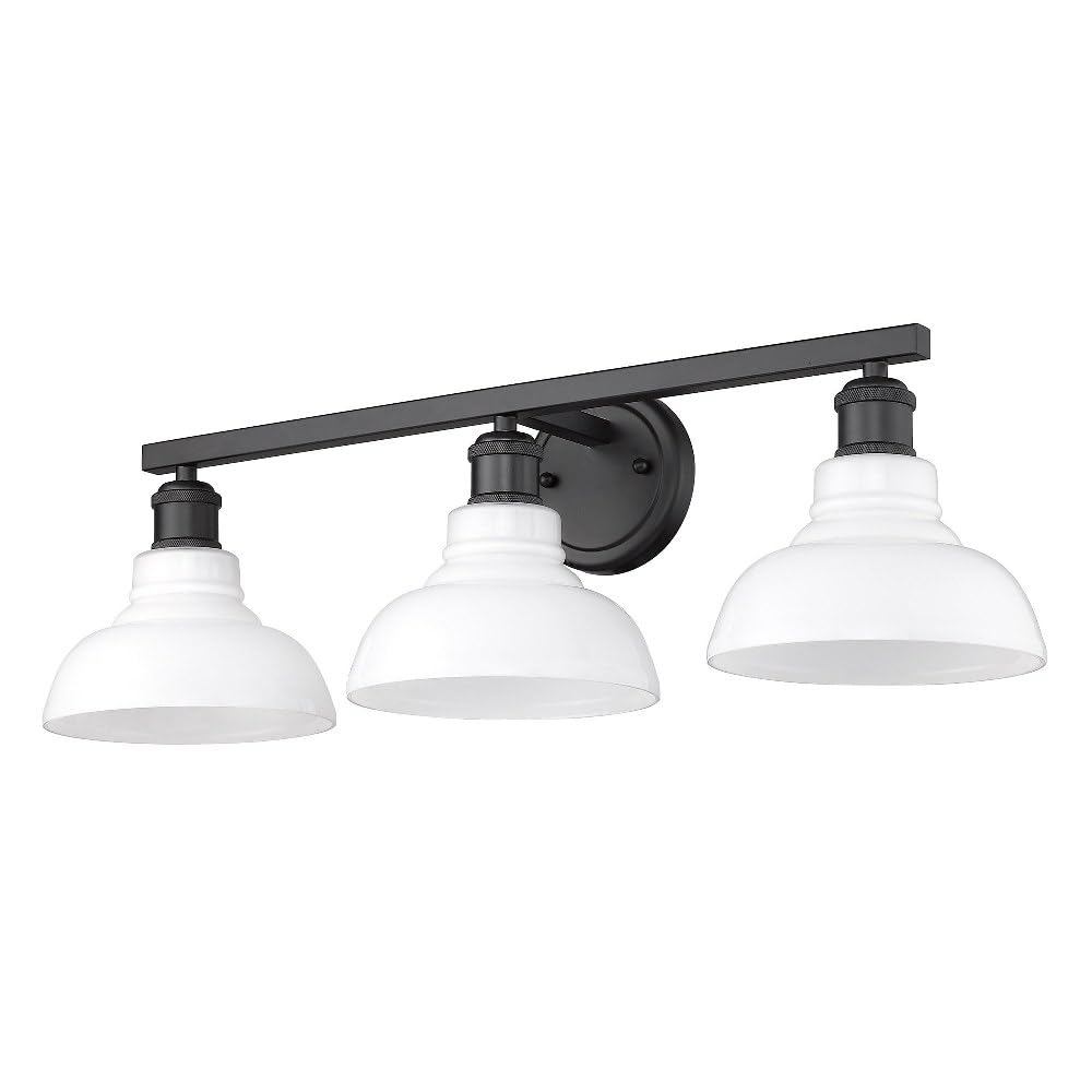 3-Light Vintage Industrial Bathroom Vanity in Matte Black with Milk Glass Shades - Perfect for Farmhouse, Loft & Industrial Style Bathroom Lighting