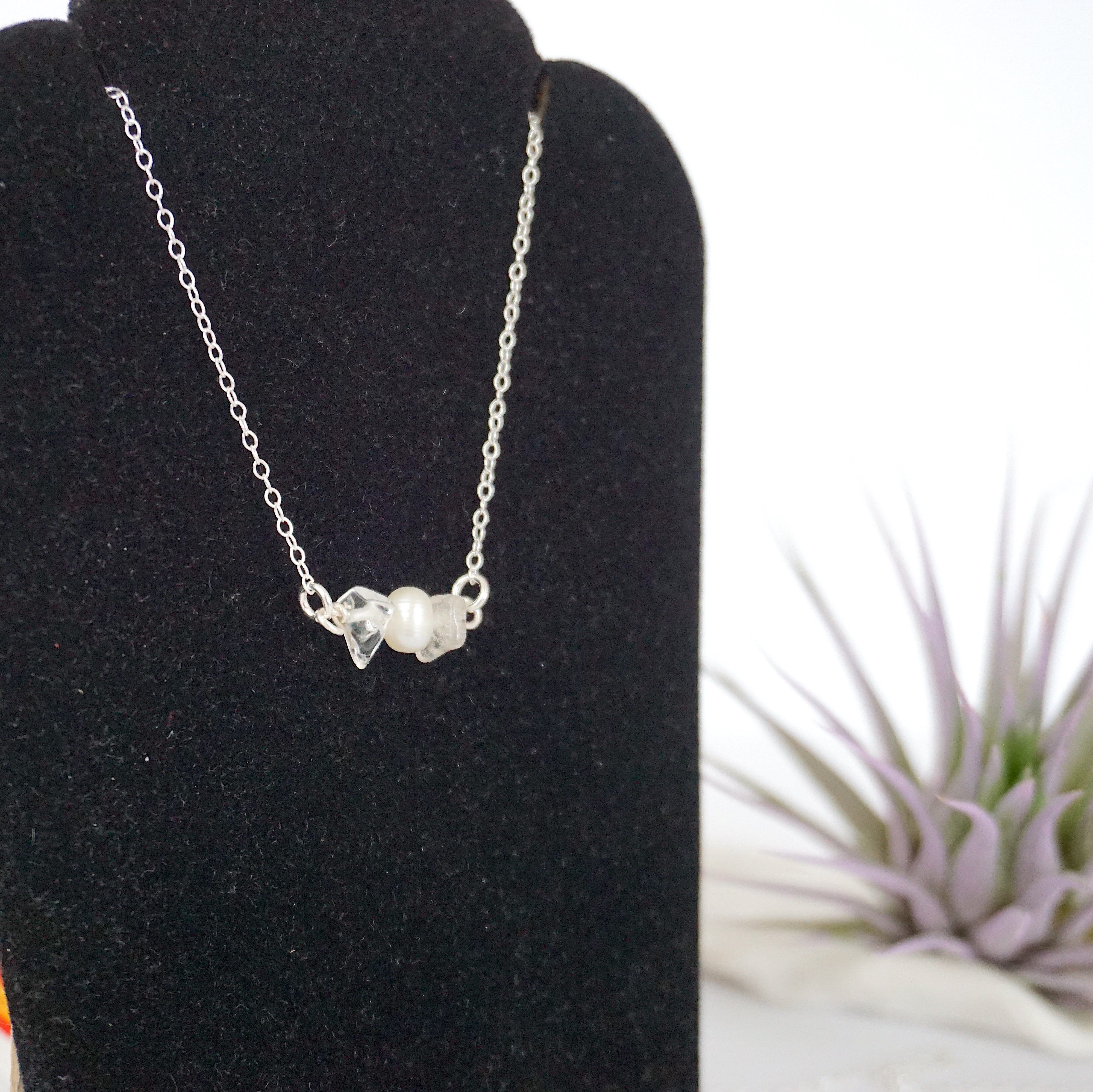 Elegant Clear Quartz & Pearl Charm Necklace for Women – Perfect for Weddings, Parties, and Everyday Wear