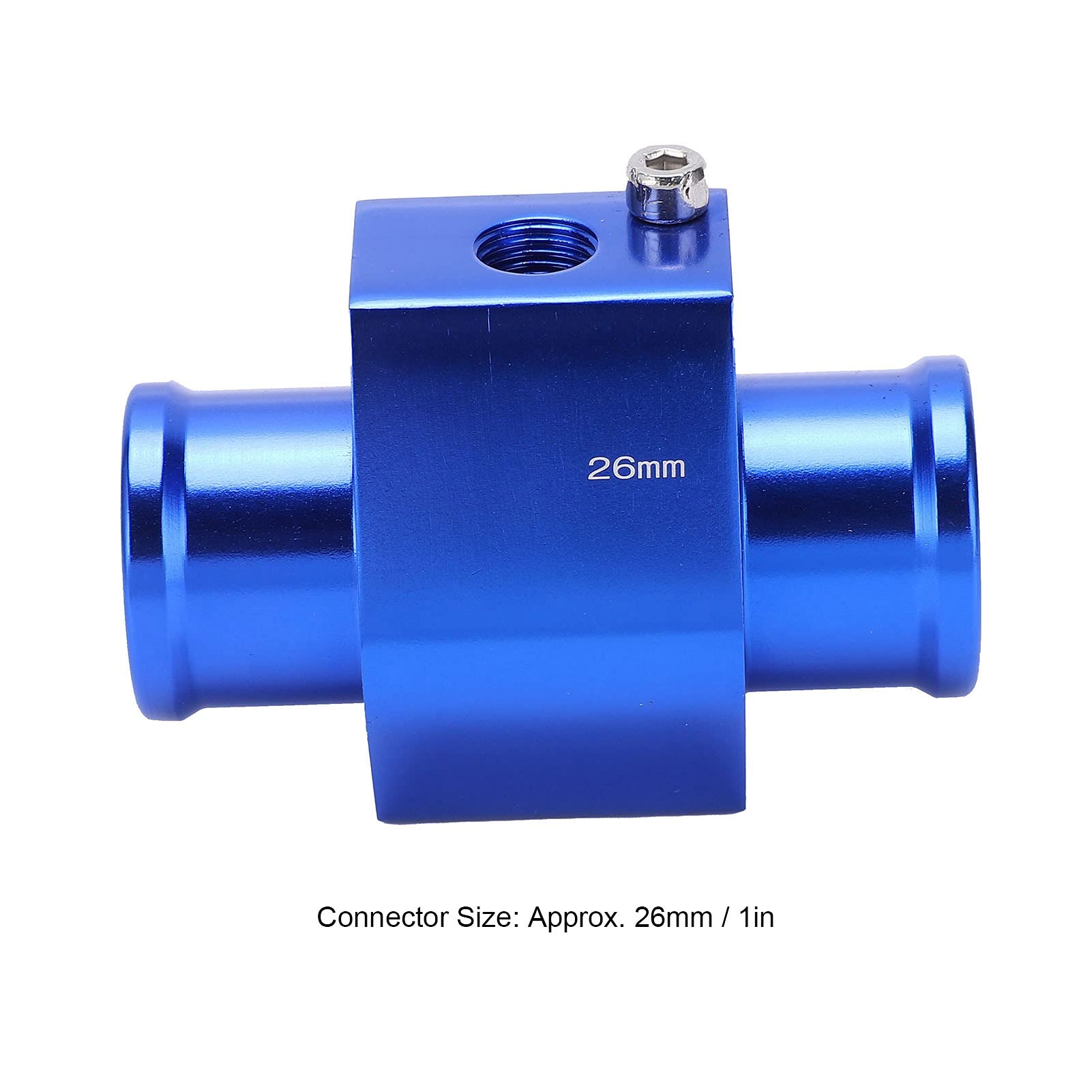 Universal Aluminum Water Temperature Joint Pipe Sensor Gauge - 26mm Blue Radiator Hose Adapter with Clamps for Car, Truck & Motorcycle Engine Cooling Systems