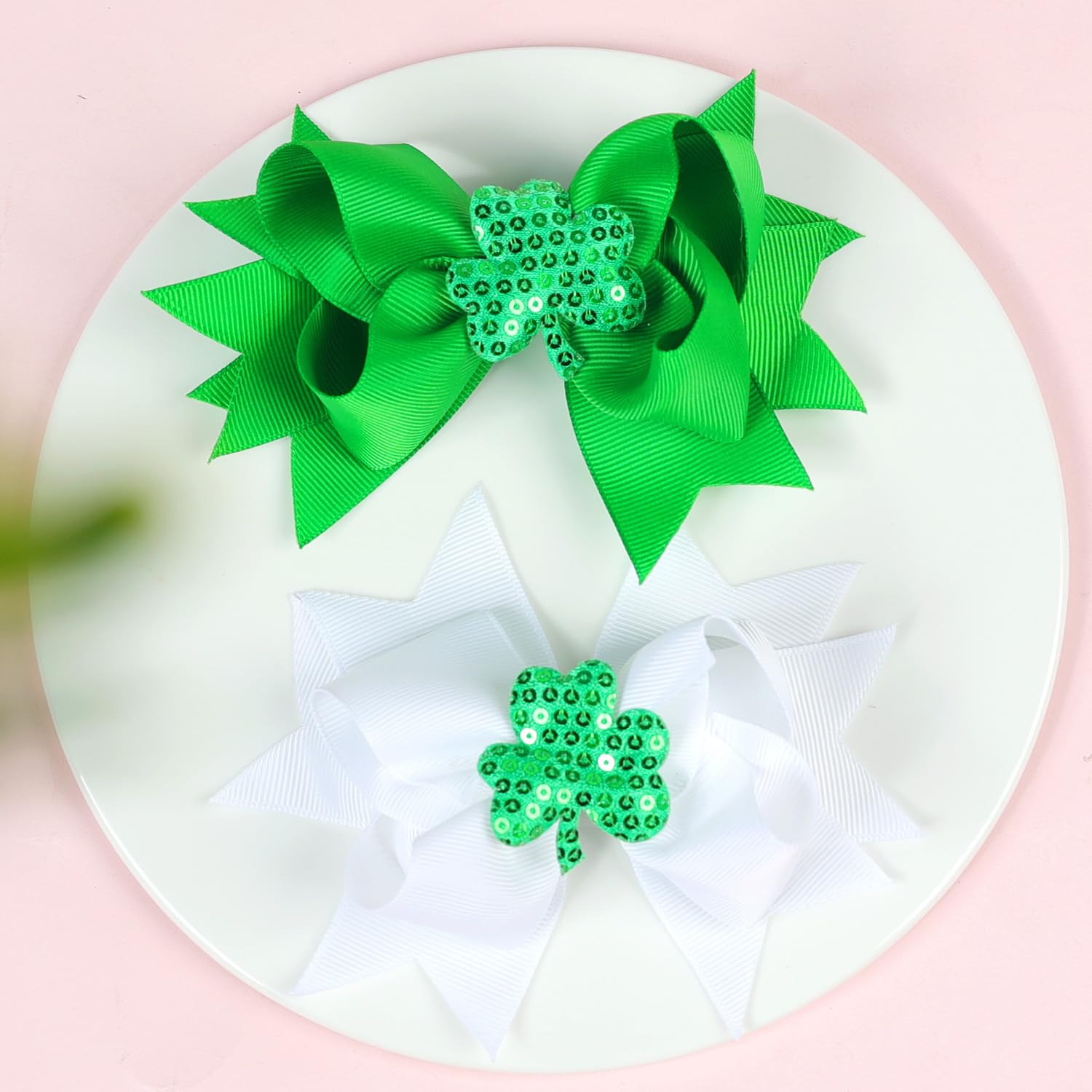 St. Patrick's Day Baby Hair Clips - Green Shamrock Bow Barrettes for Girls, Alligator Hair Clips for Toddlers & Infants - Perfect for Irish-Themed Parties, Photo Shoots & Holiday Outfits
