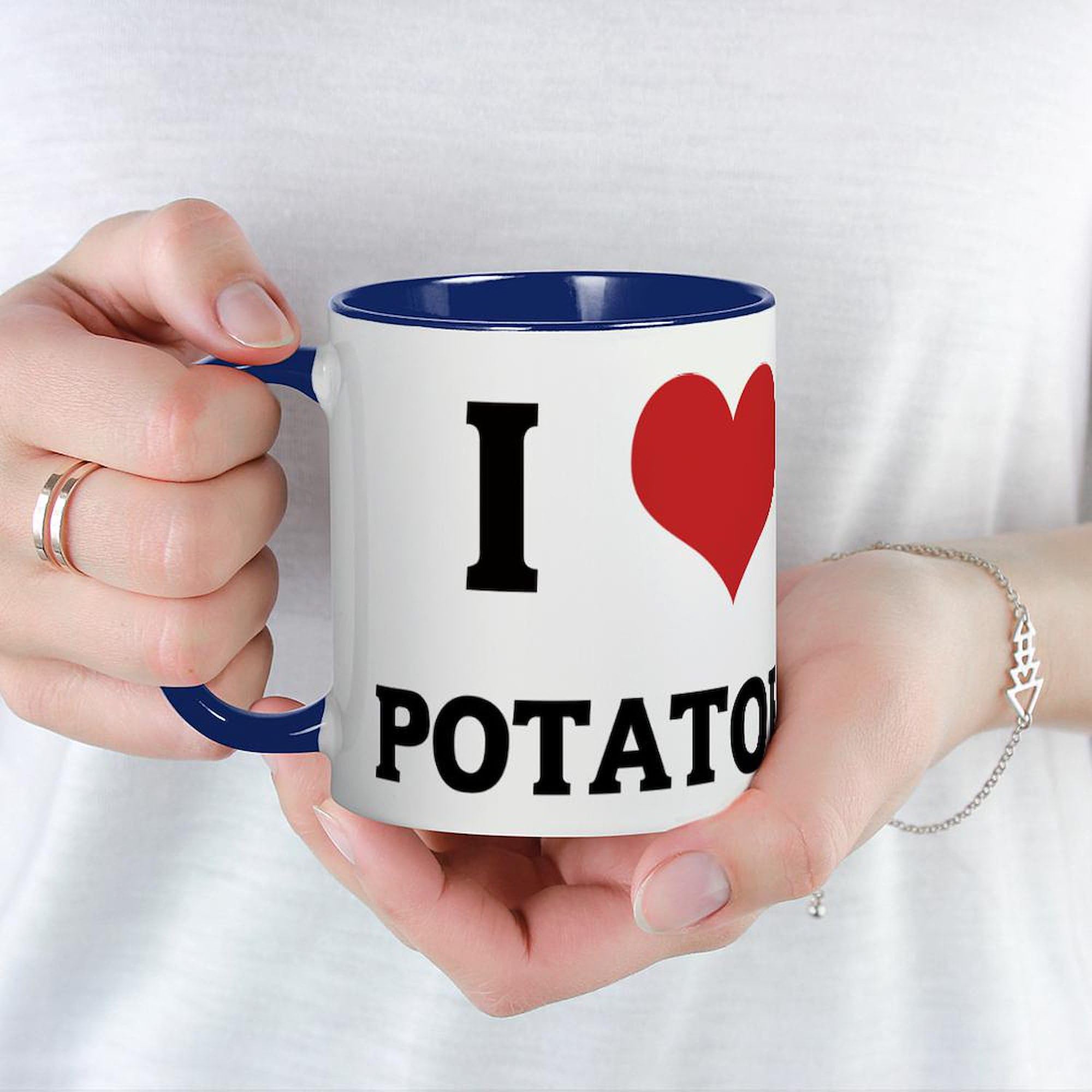 I Love Potatoes Ceramic Coffee Mug - 11 oz (325 ml) Funny Novelty Cup for Tea, Coffee & Hot Drinks - Perfect for Potato Lovers, Kitchen & Office Use