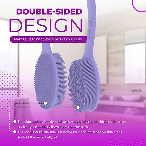 **Avilana 19-Inch Silicone Back Scrubber with Handle – Exfoliating Shower Brush for Men & Women – Long Loofah for Deep Cleansing – Perfect for Hard-to-Reach Areas & Spa-Like Experience**