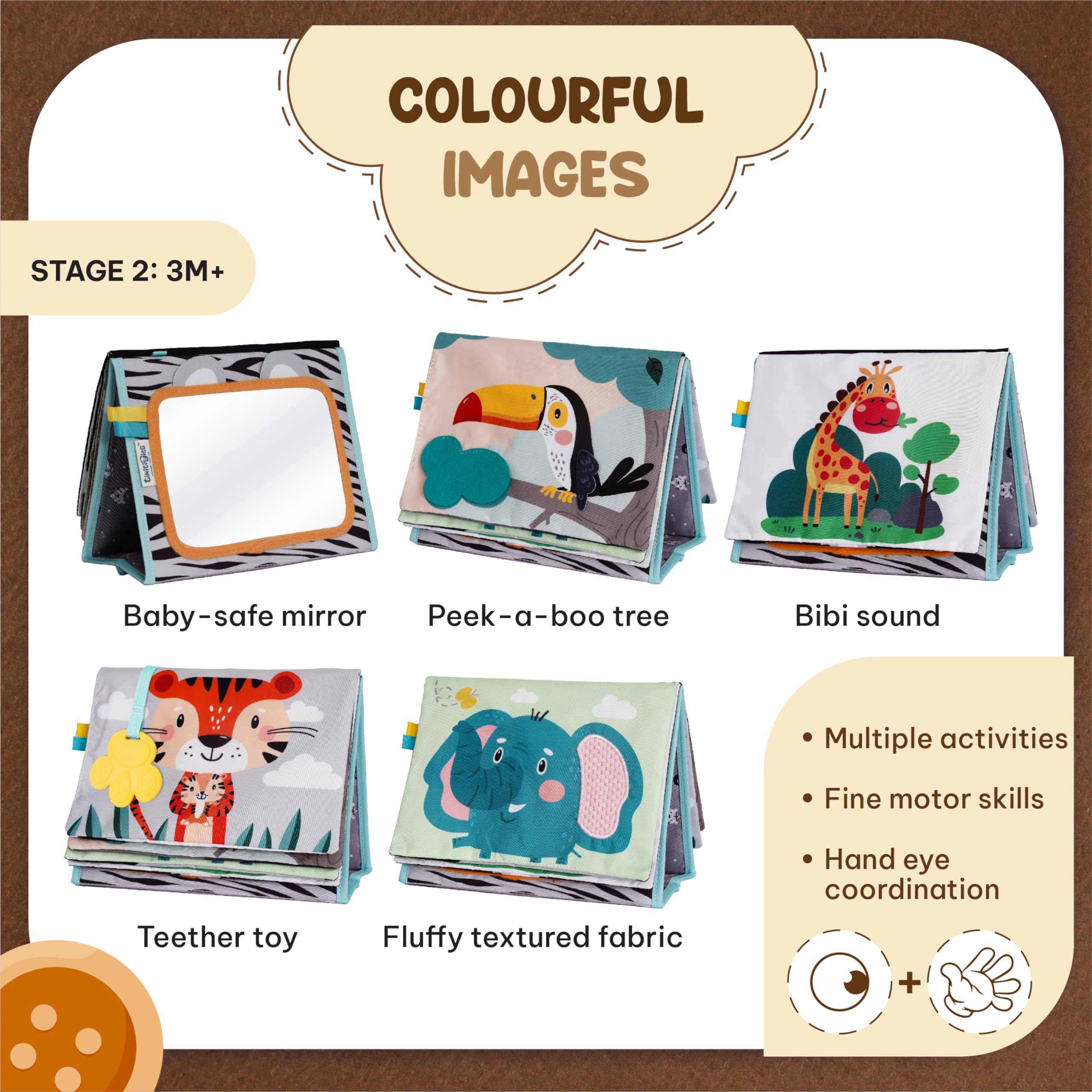 Baby Tummy Time Mirror - High Contrast Book with Safe Mirror, Silicone Teether & Crinkle Pages - Developmental Toys for Newborns 0-9 Months - Perfect for Sensory Play & Early Learning