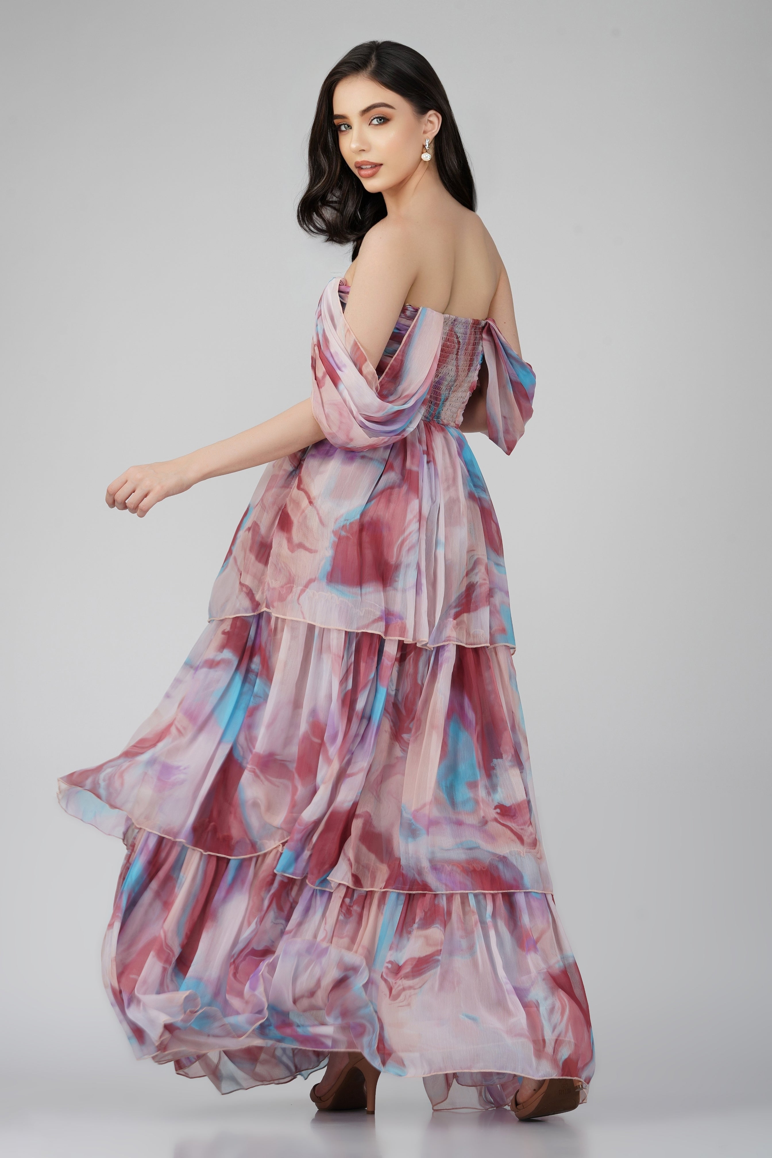 Burgundy Print Sydney Chiffon Maxi Dress - Elegant Flowy Long Dress for Women, Perfect for Weddings, Parties & Summer Vacations