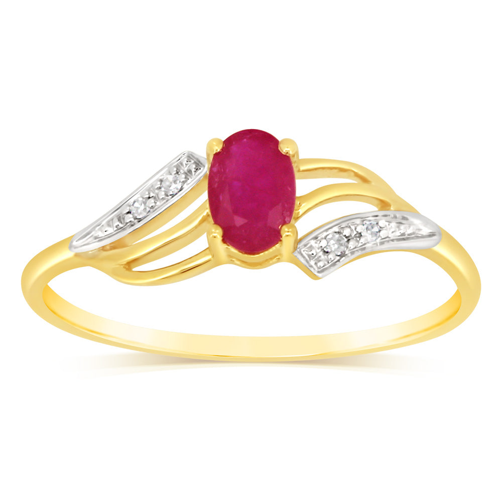0.65 Carat Natural Ruby & Diamond Ring in 9K Yellow Gold - Elegant Jewelry for Engagement, Anniversary & Special Occasions