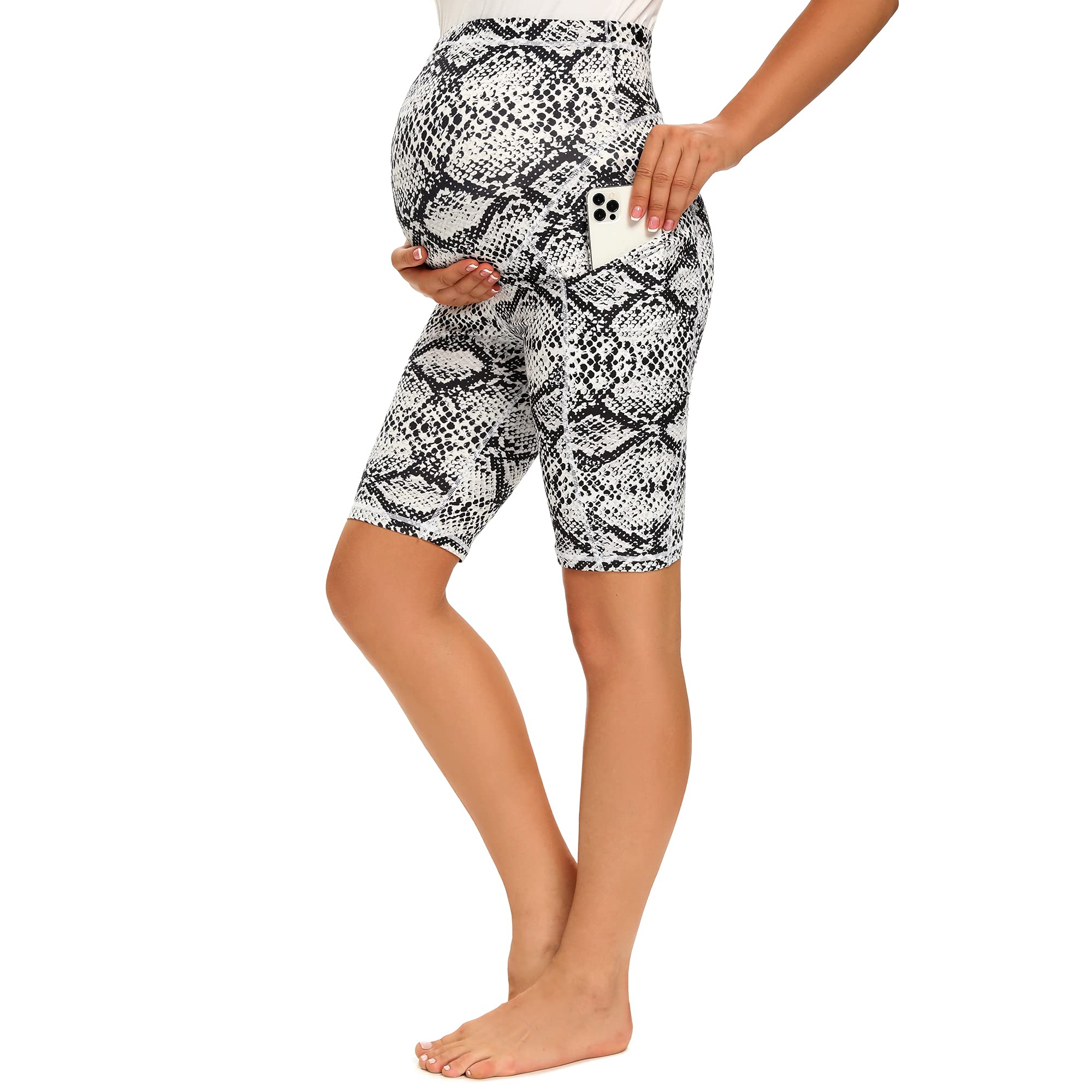 MAZUSPORTS Women's Maternity Yoga Shorts - Over The Belly Active Workout Shorts with Side Pockets for Running, Gym & Pregnancy Comfort - Perfect for Yoga, Pilates and Daily Maternity Wear