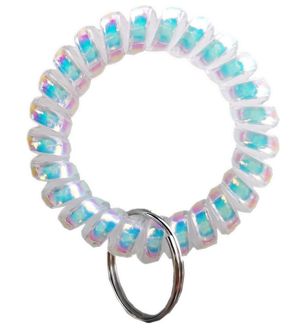 Iridescent Stretchy Spiral Wrist Coil Keychain Bracelet - Pack of 3 (White) | Durable Spring Ring Holder for Keys, Jewelry & Accessories | Perfect for Key Organization, Gift Giving & Fashion Accessories