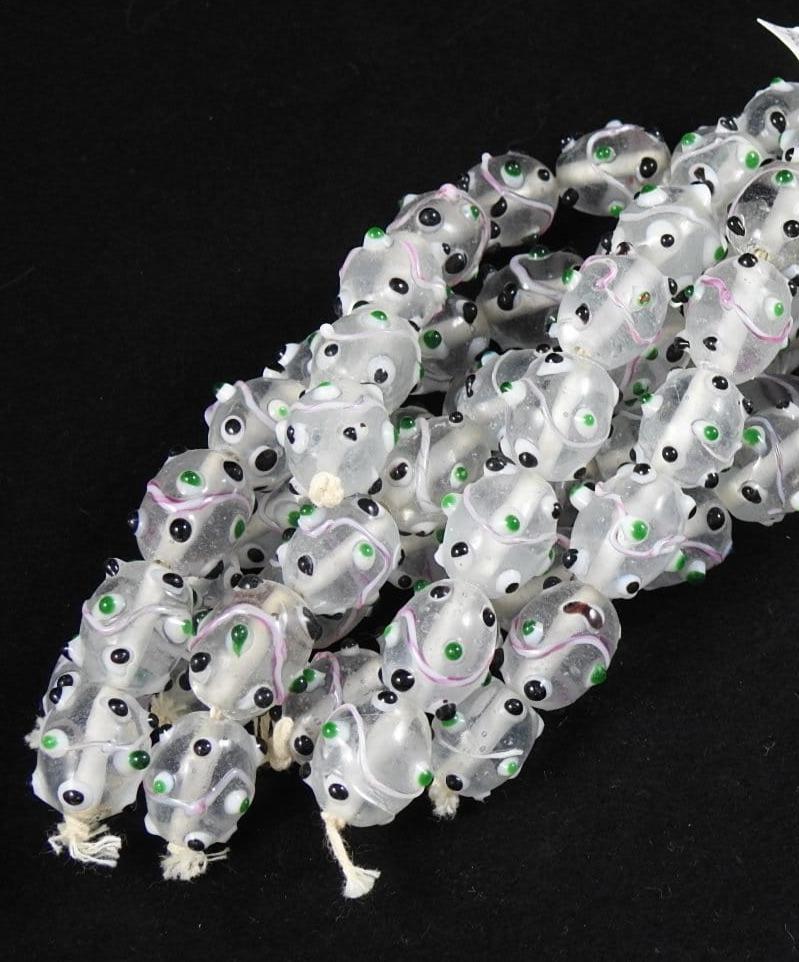 Handblown Clear Green & Black Glass Bead Strand - Unique Bohemian Jewelry Making Supplies for DIY Necklaces, Bracelets & Home Decor