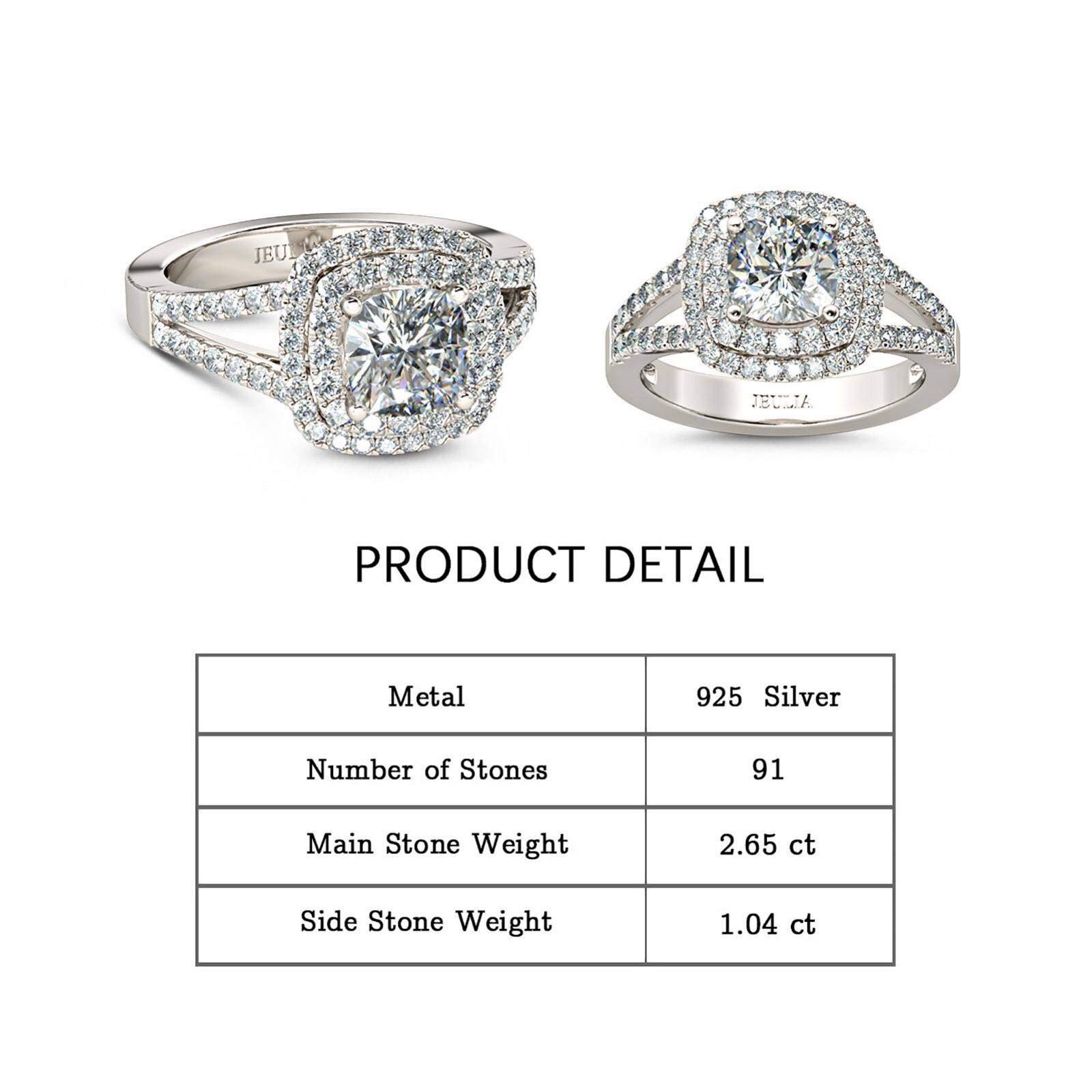 Jeulia 925 Sterling Silver Women's Diamond Band Ring - Halo Split Shank Cushion Cut Wedding Engagement Ring Set for Anniversary, Promise & Bridal Jewelry | Perfect for Proposals, Vow Renewals & Special Occasions