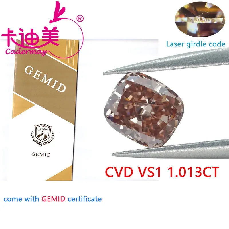 1.013CT VVS1 Clarity CVD Lab Grown Diamond Loose Stone - Fancy Pinkish Cushion Cut for Jewelry Making | Engagement Rings, Necklaces & Custom Jewelry Design
