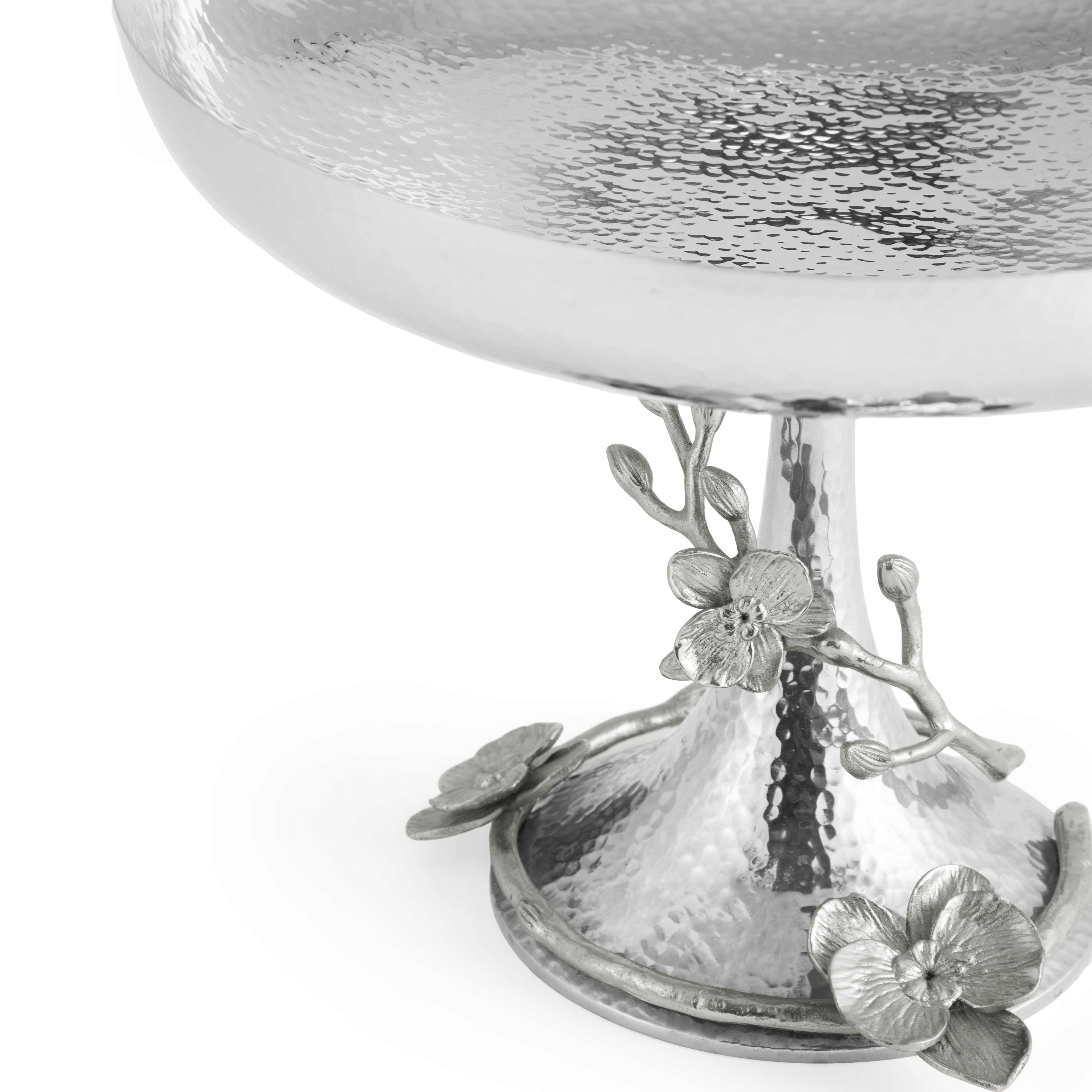 Elegant White Orchid Footed Centerpiece Bowl - Perfect for Wedding Decor, Dining Table Centerpiece, and Home Decoration