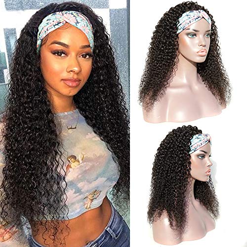 10A Brazilian Kinky Curly Human Hair Headband Wig | Glueless HD Lace Front | 14 Inch Natural Color Machine Made Wig for Black Women | Perfect for Daily Wear, Parties & Protective Styling