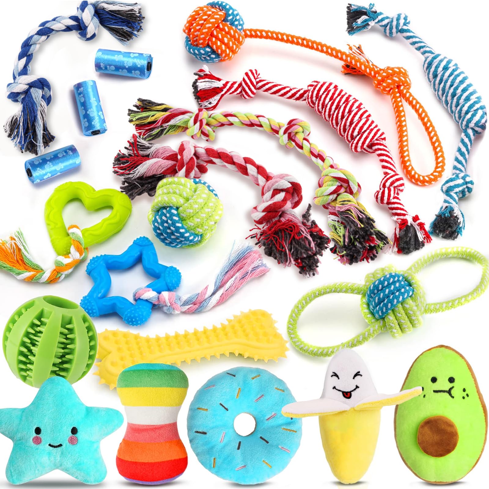 **20 Pack Luxury Dog Chew Toys for Puppies - Interactive Squeaky Rope Toys for Small Dogs | Durable Puppy Chew Toys for Teething, Training & Playtime**    *(Use for indoor/outdoor play, teething relief, training rewards, and bonding with your puppy!)*