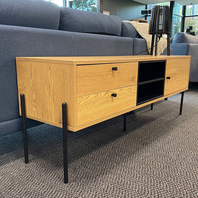 Modern PUNTO Entertainment TV Stand - 1.5M Natural Wood Media Console for Living Room - Perfect for 65 Inch TV, Gaming Setup & Home Theater Organization