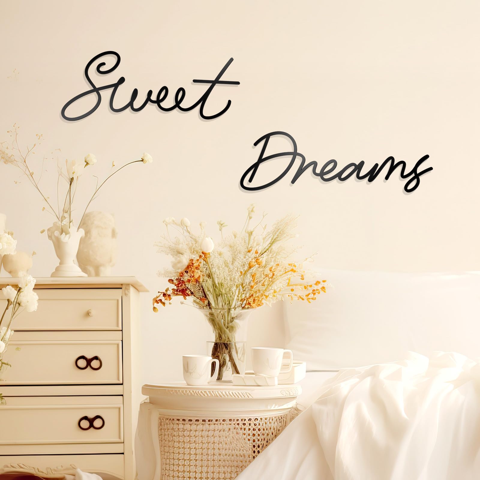 Zzbakress Sweet Dreams Metal Wall Art - Large Modern Farmhouse Sign for Living Room, Bedroom, Office & Home Decor (Black) - Perfect for Farmhouse, Rustic & Boho Style Interiors