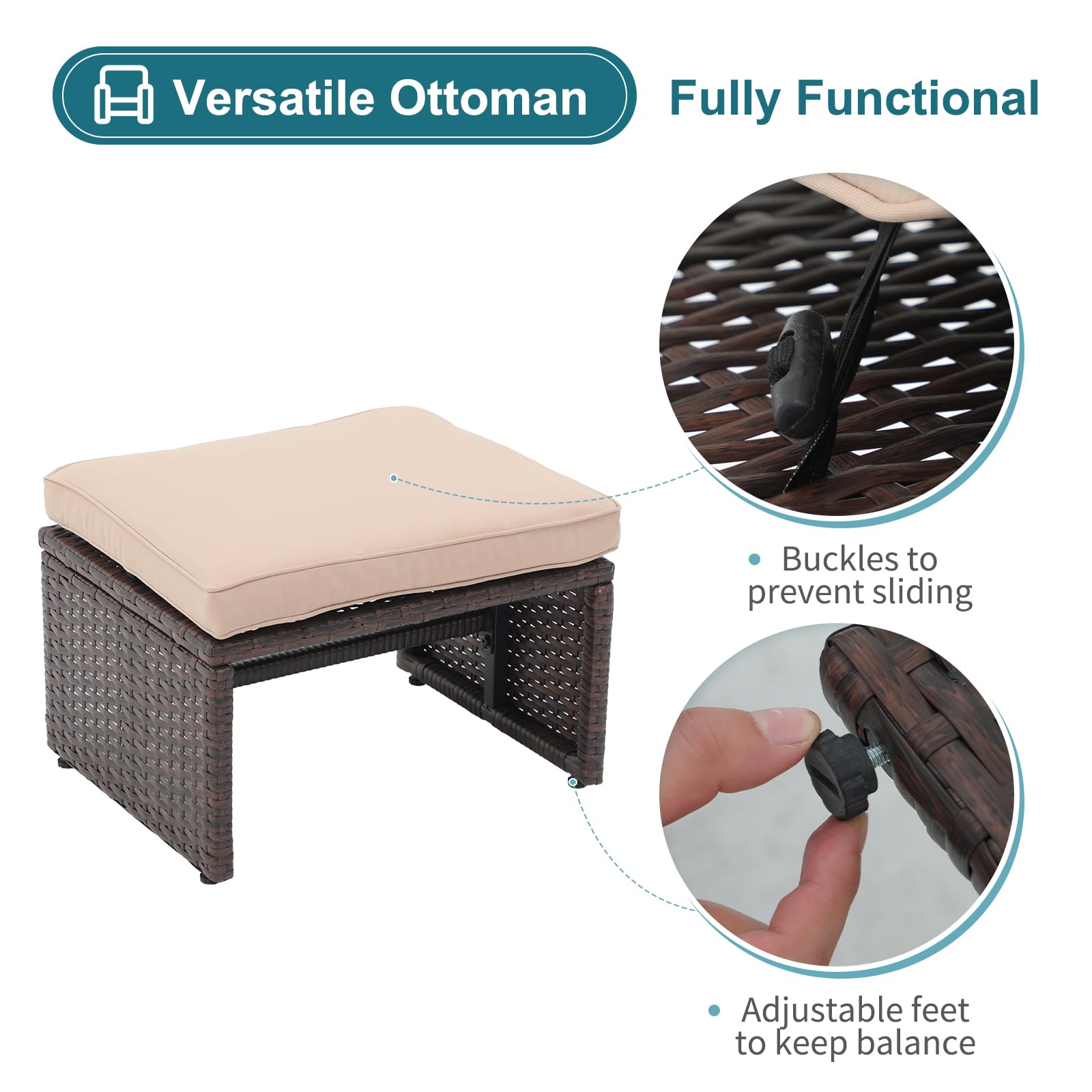 OC Orange-Casual 5-Piece Patio Conversation Set with Cushions - Brown Wicker Chairs, Ottoman & Storage Table - Outdoor Furniture for Backyard, Garden, Porch, Balcony - Perfect for Relaxing, Entertaining & Lounging in Your Outdoor Space