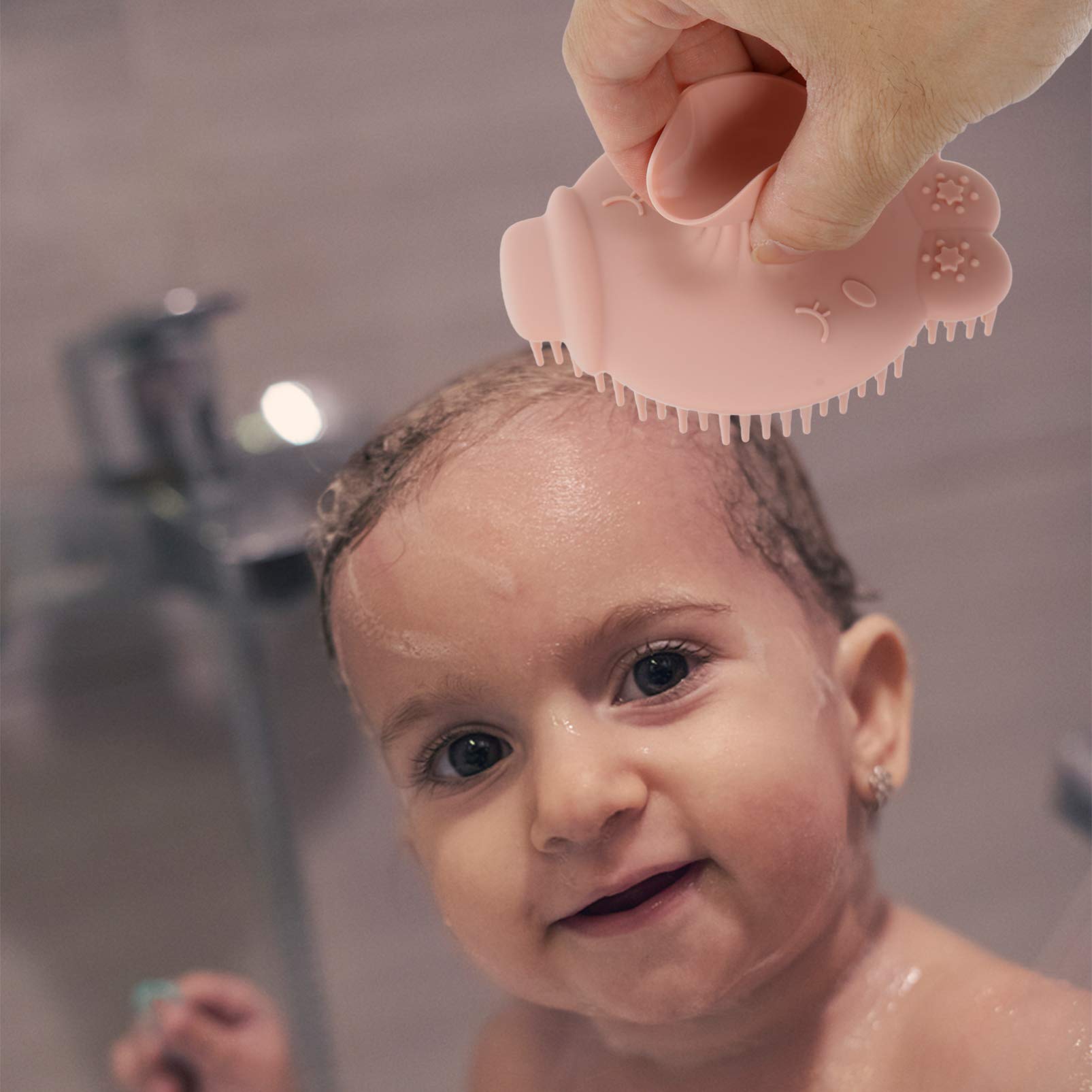 Pink Silicone Scalp Massager Brush - Gentle Shampoo & Scalp Care Brush for Kids & Adults - Perfect for Relaxing Head Massage & Hair Washing at Home or Salon