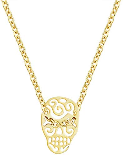Stainless Steel Sugar Skull Pendant Necklace - Boho Jewelry for Women, Gold Color Link Chain, Dainty Skeleton Pendant, Pet Memorial Urn for Ashes - Perfect for Funeral Remembrance & Everyday Boho Fashion