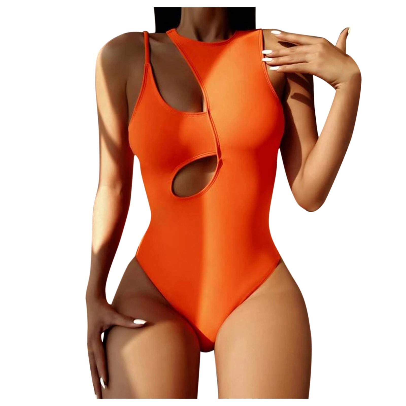 Plus Size Women's Halter Hollow One-Piece Swimsuit - Solid Color Sleeveless Swimwear with Adjustable Straps | Perfect for Beach Vacation, Pool Party & Summer Getaways