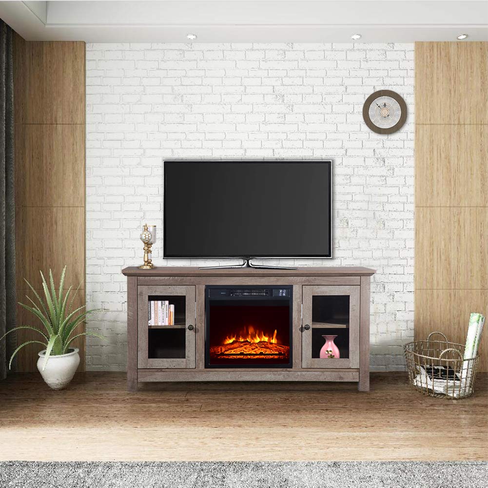 Electric Fireplace TV Stand with Remote Control - 47 Inch Entertainment Center with Overheat Protection & Storage, Log Cyan - Perfect for Living Room, Bedroom & Home Theater Setup